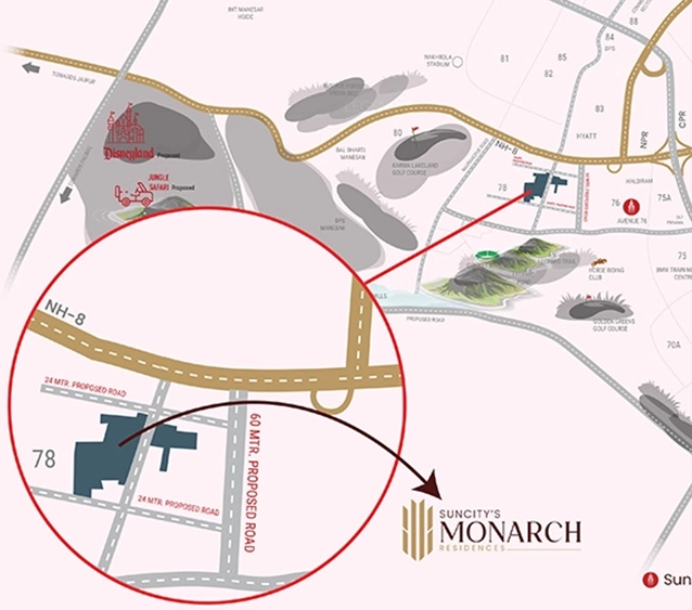 Suncity Monarch Residences location map — Sector 78, Gurgaon